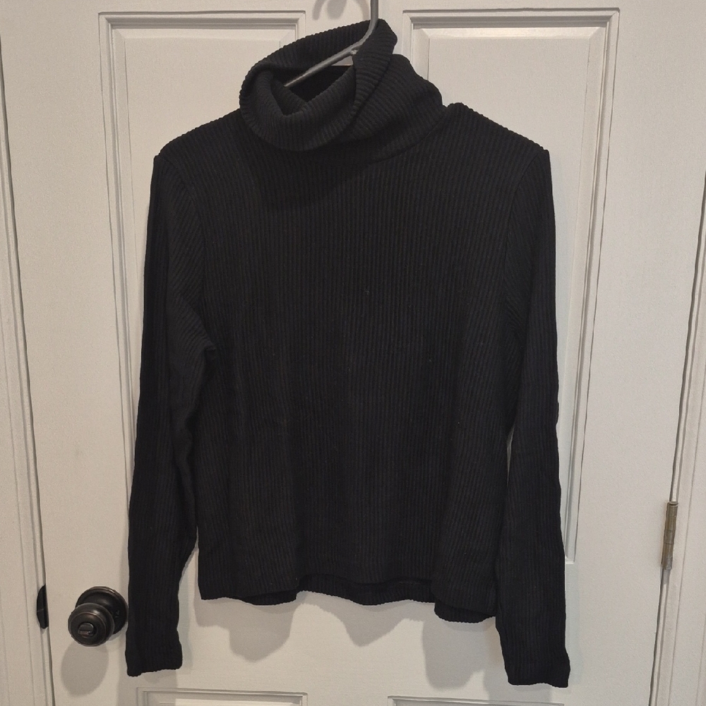 Black Ribbed Turtleneck Sweater - Women